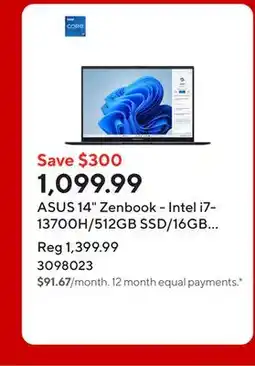 Staples ASUS 14 Zenbook - Intel i7-13700H/512GB SSD/16GB RAM/Touchscreen/Windows 11 Home offer
