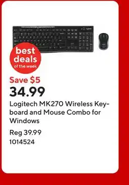 Staples Logitech MK270 Wireless Keyboard and Mouse Combo for Windows offer