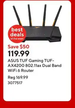 Staples ASUS TUF Gaming TUF-AX4200 802.11ax Dual Band WiFi 6 Router offer