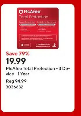 Staples McAfee Total Protection - 3 Device - 1 Year offer