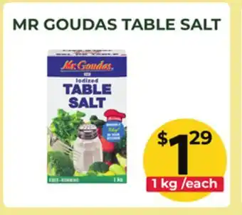Food World Supermarket MR GOUDAS TABLE SALT offer