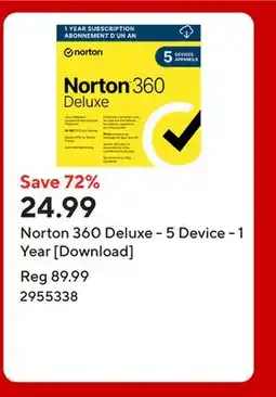 Staples Norton 360 Deluxe - 5 Device - 1 Year [Download] offer