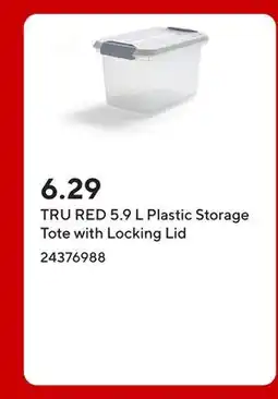 Staples TRU RED 5.9 L Plastic Storage Tote with Locking Lid offer