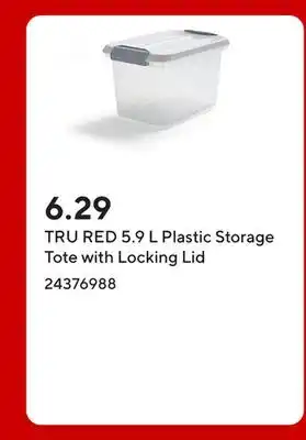 Staples TRU RED 5.9 L Plastic Storage Tote with Locking Lid offer