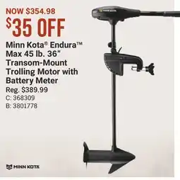 Cabela's Minn Kota Endura Max 45 lb. 36 Transom-Mount Trolling Motor with Battery Meter offer