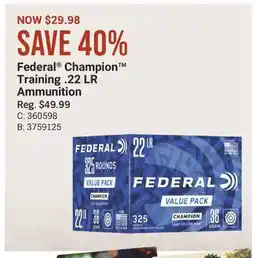 Cabela's Federal Champion Training. 22 LR Ammunition offer