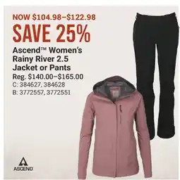 Cabela's Ascend Women's Rainy River 2.5 Jacket or Pants offer