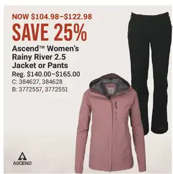 Cabela's Ascend Women's Rainy River 2.5 Jacket or Pants offer