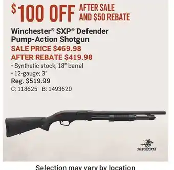 Cabela's Winchester SXP Defender Pump-Action Shotgun offer