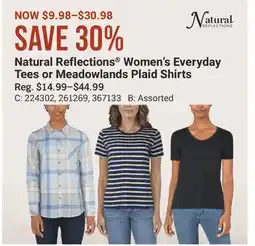 Cabela's Natural Reflections Women's Everyday Tees or Meadowlands Plaid Shirts offer