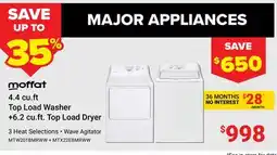 Visions Electronics 4.4 cu.ft Top Load Washer +6.2 cu.ft. Top Load Dryer offer