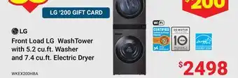 Visions Electronics Front Load LG WashTower with 5.2 cu. ft. Washer and 7.4 cu. ft. Electric Dryer offer