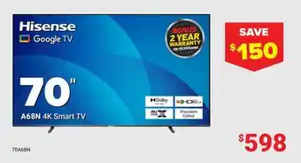 Visions Electronics 70 A68N 4K Smart TV offer