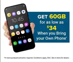 Visions Electronics get 60GB for as low as $34 When you Bring your Own Phone offer