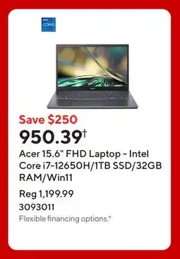 Staples Acer 15.6 FHD Laptop - Intel Core i7-12650H/1TB SSD/32GB RAM/Win11 offer