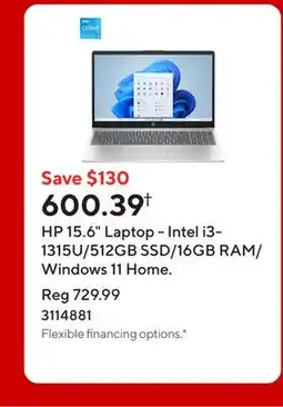 Staples HP 15.6 Laptop - Intel i3-1315U/512GB SSD/16GB RAM/Windows 11 Home offer