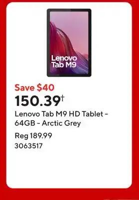 Staples Lenovo Tab M9 HD Tablet - 64GB - Arctic Grey offer