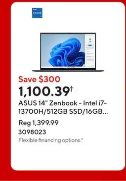 Staples ASUS 14 Zenbook - Intel i7-13700H/512GB SSD/16GB RAM/Touchscreen/Windows 11 Home offer
