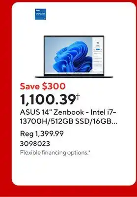 Staples ASUS 14 Zenbook - Intel i7-13700H/512GB SSD/16GB RAM/Touchscreen/Windows 11 Home offer