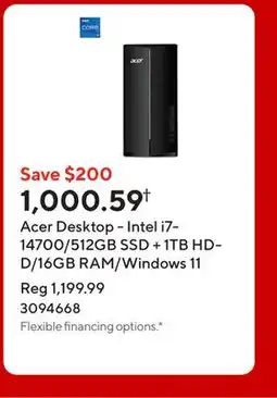 Staples Acer Desktop - Intel i7-14700/512GB SSD + 1TB HDD/16GB RAM/Windows 11 offer