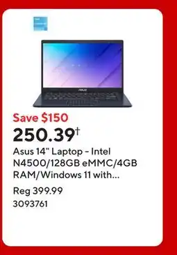 Staples Asus 14 Laptop - Intel N4500/128GB eMMC/4GB RAM/Windows 11 with 1-year of Microsoft 365 offer