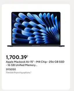 Staples Apple Macbook Air 15 - M4 Chip - 256 GB SSD - 16 GB Unified Memory - Midnight - English offer