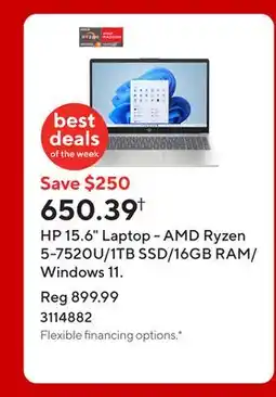 Staples HP 15.6 Laptop - AMD Ryzen 5-7520U/1TB SSD/16GB RAM/Windows 11 offer