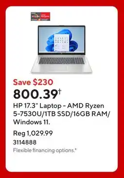 Staples HP 17.3 Laptop - AMD Ryzen 5-7530U/1TB SSD/16GB RAM/Windows 11 offer