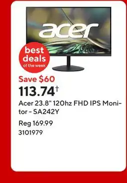 Staples Acer 23.8 120hz FHD IPS Monitor - SA242Y offer
