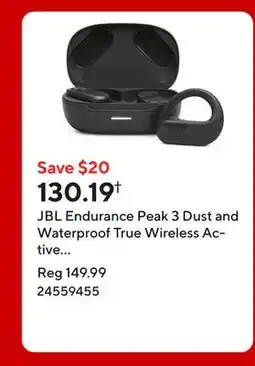 Staples JBL Endurance Peak 3 Dust and Waterproof True Wireless Active Earbuds - Black offer