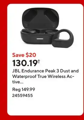 Staples JBL Endurance Peak 3 Dust and Waterproof True Wireless Active Earbuds - Black offer