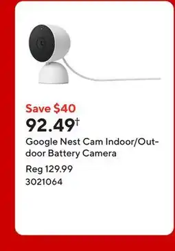 Staples Google Nest Cam Indoor/Outdoor Battery Camera offer