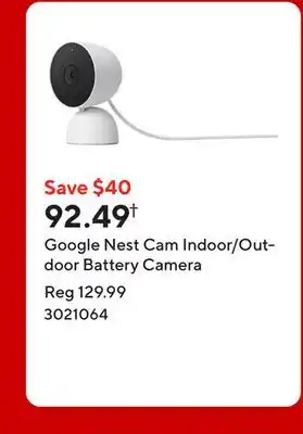 Staples Google Nest Cam Indoor/Outdoor Battery Camera offer