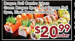 Ample Food Market Dragon Roll Combo 24 pcs green Dragon 8 pcs, Red Dragon Roll 8 pcs, Black Dragon Roll 8 pcs offer