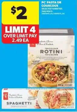 Real Canadian Superstore PC pasta or couscous offer