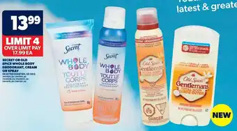 Real Canadian Superstore Secret or old spice whole body deodorant or cream or spray offer