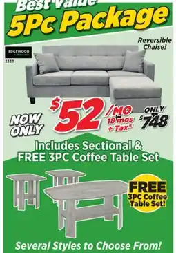 Surplus Furniture 5Pc Package: Grey Sofa & Ottoman offer