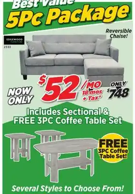 Surplus Furniture 5Pc Package: Grey Sofa & Ottoman offer