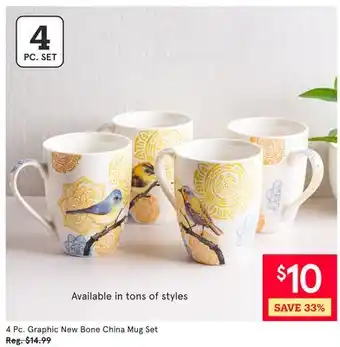 Kitchen Stuff Plus 4 Pc. Graphic New Bone China Mug Set offer