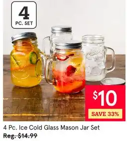 Kitchen Stuff Plus 4 Pc. Ice Cold Glass Mason Jar Set offer
