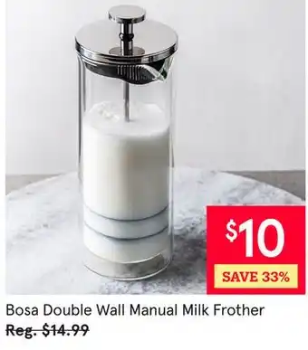 Kitchen Stuff Plus Bosa Double Wall Manual Milk Frother offer