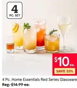 Kitchen Stuff Plus 4 Pc. Home Essentials Red Series Glassware offer