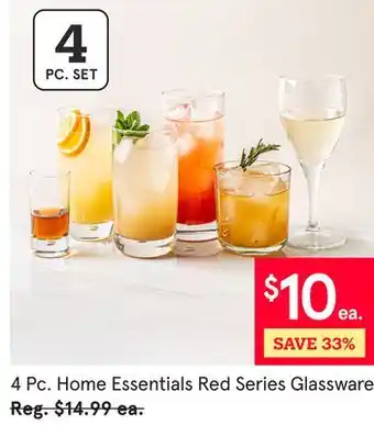 Kitchen Stuff Plus 4 Pc. Home Essentials Red Series Glassware offer