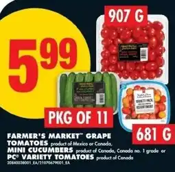 No Frills Farmer's market grape tomatoes, mini cucumbers pc variety tomatoes offer
