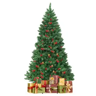 Best Buy Topbuy 6.5 FT Pre-lit Hinged Christmas Tree with 450 LED Lights & Pine Cones Red Berries offer