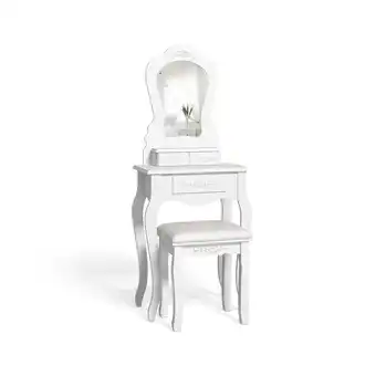 Best Buy Topbuy Vanity Mirror Dressing Table Simple Style Beauty Dresser w/ Cushioned Bench White offer