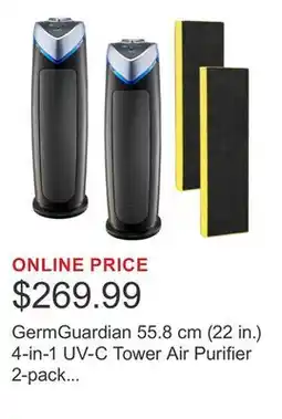 Costco GermGuardian 55.8 cm (22 in.) 4-in-1 UV-C Tower Air Purifier 2-pack with BONUS Filters offer