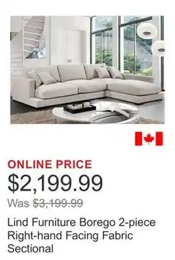 Costco Lind Furniture Borego 2-piece Right-hand Facing Fabric Sectional offer