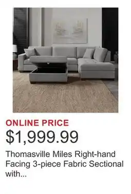 Costco Thomasville Miles Right-hand Facing 3-piece Fabric Sectional with Storage Ottoman offer