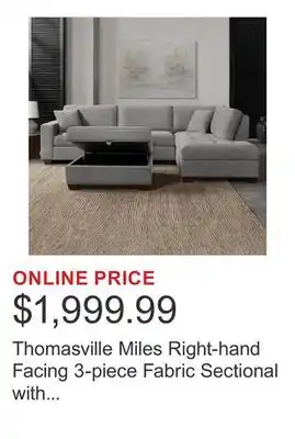 Costco Thomasville Miles Right-hand Facing 3-piece Fabric Sectional with Storage Ottoman offer